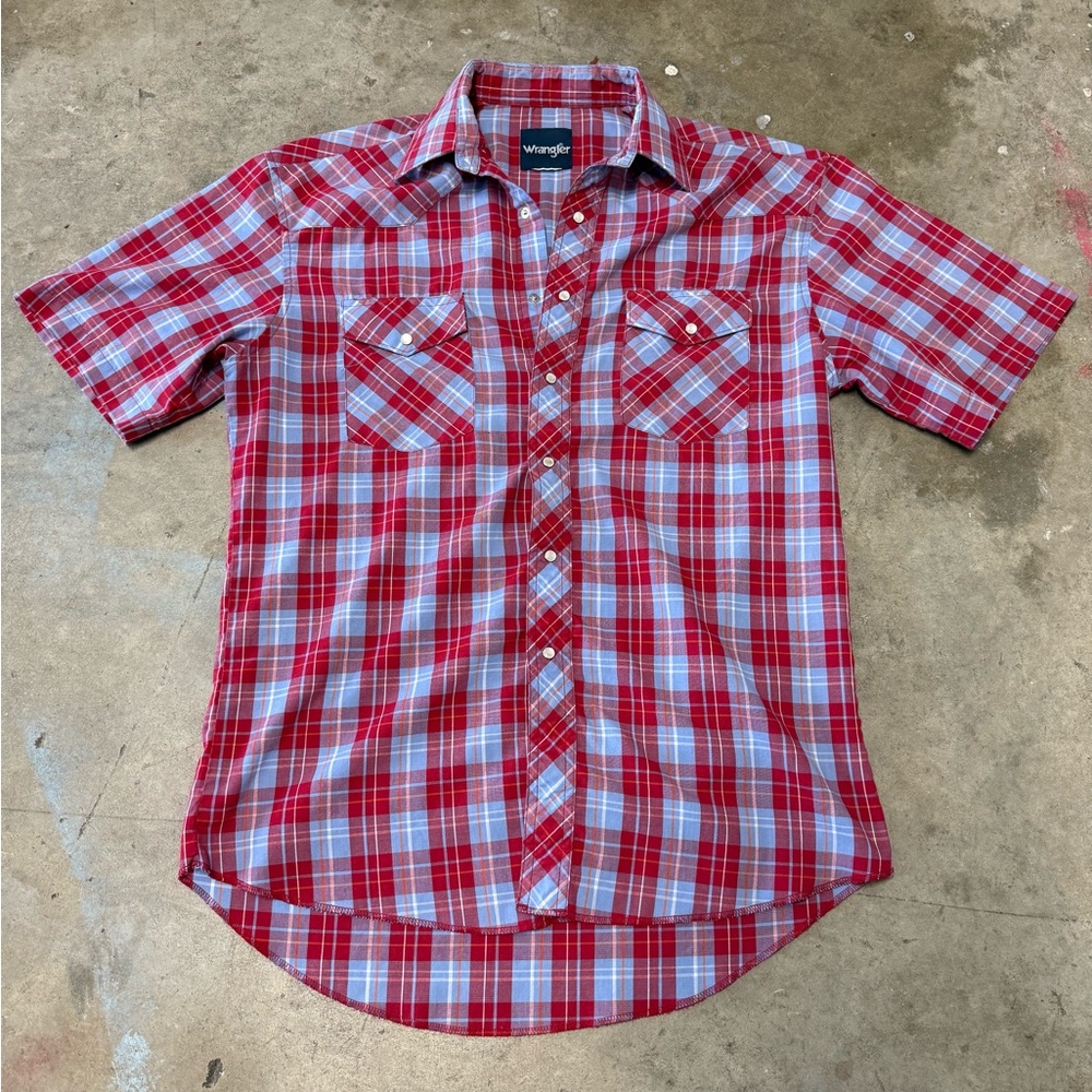 Wrangler Pearl Snap Button Up Shirt Men's Short Sleeve Western Cowboy Medium